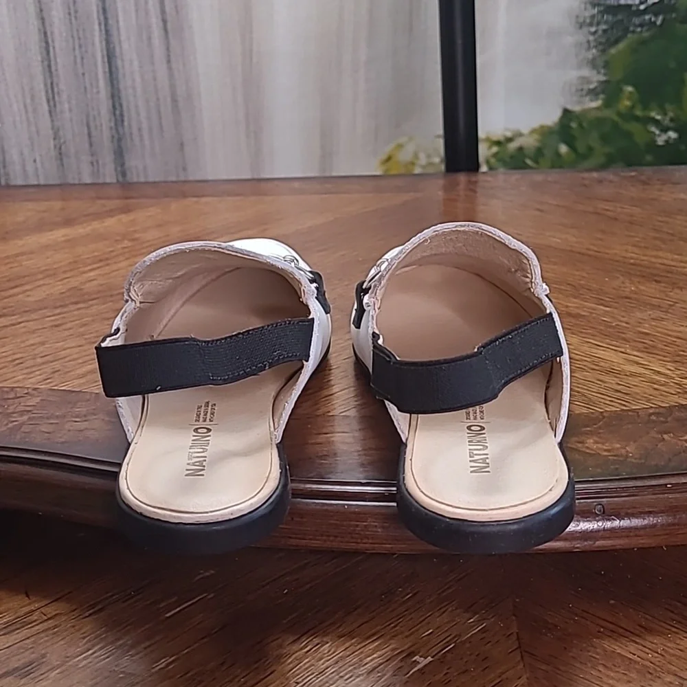 New! Naturino Mestre Girls 33 size 2 dressy sling back black white leather shoes